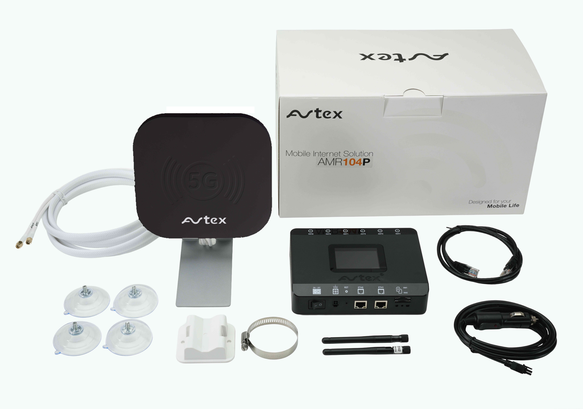 Avtex AMR104P Black 4G CAT6 Mobile WiFi Router & Antenna Kit Dual SIM Caravan